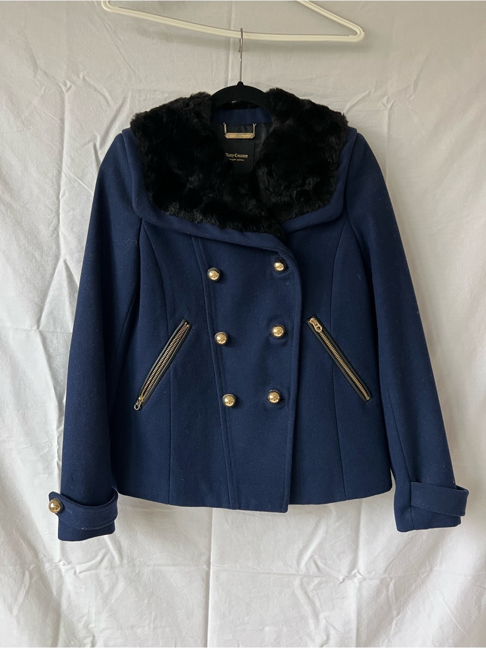 Juicy Couture Navy Peacoat with Black Faux Fur Collar